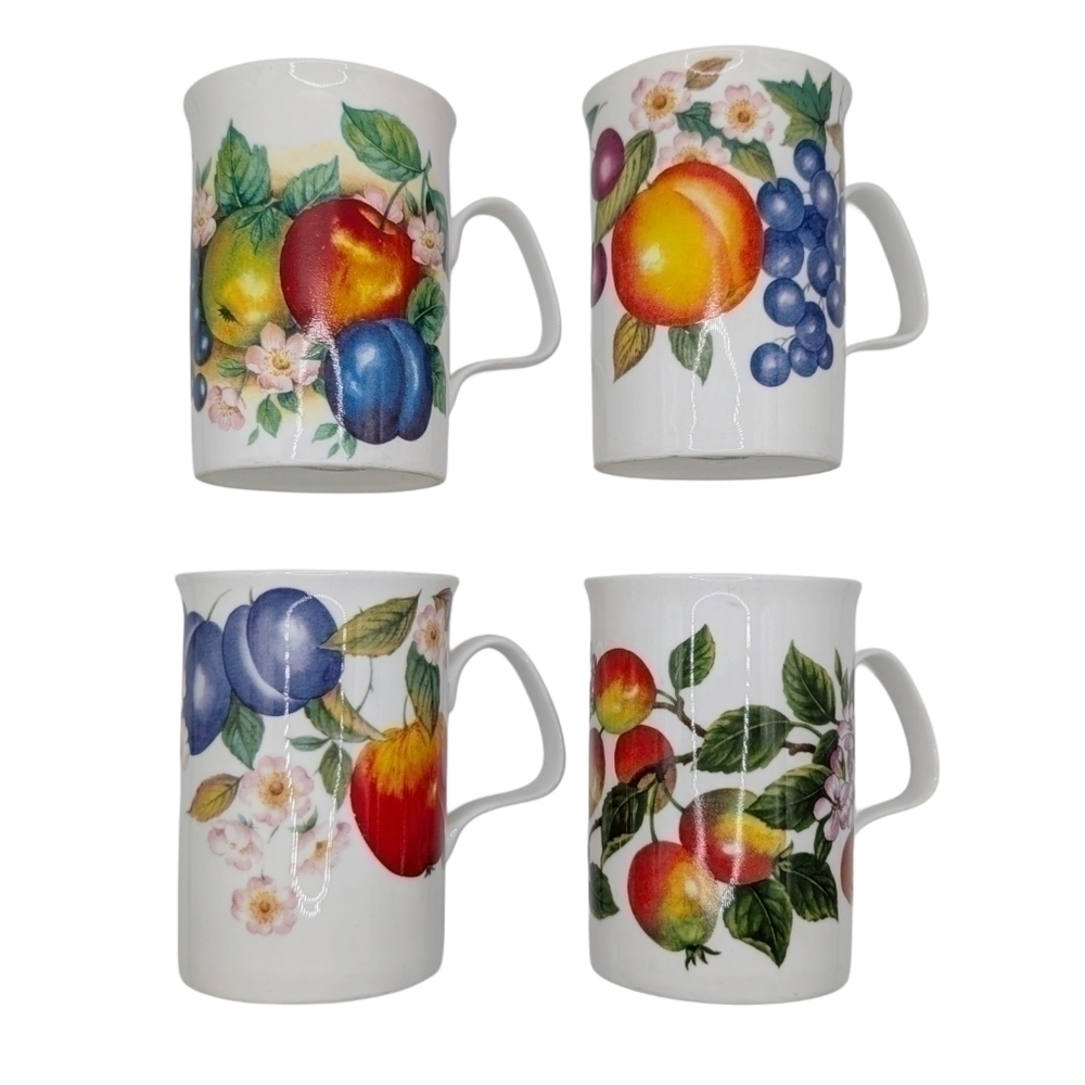 LASCELLES VTG Multicolor Fruit Cottage Farmhouse Fine China Mugs/Cups Set of (4)